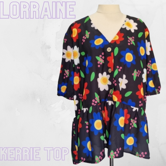 Lorraine Tops - Lorraine Kerrie Multicolour Floral Frill Hem Top Plus Size 20